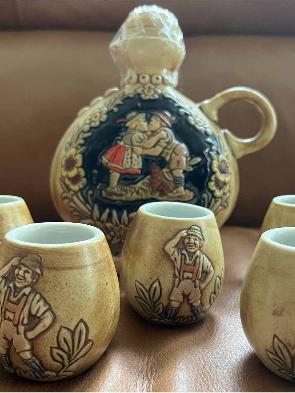 Vintage Ceramarte Brazil German Wine Pitcher with 5 Cups